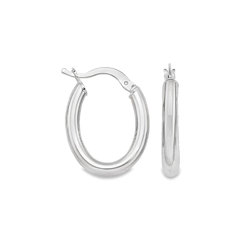 10K, 14K White Gold Oval 3MM Tube Earrings