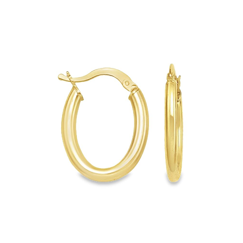 14K Yellow Gold Oval Tube Classic Hoop Earrings