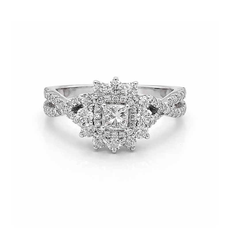 14K White Gold 1.00 TDW Princess Cut Solitaire Diamond Engagement Ring