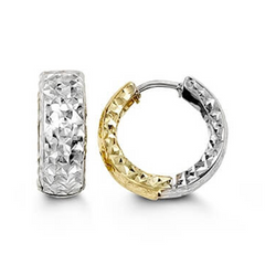 10k White and Yellow Gold Laser Cut Huggy Earrings
