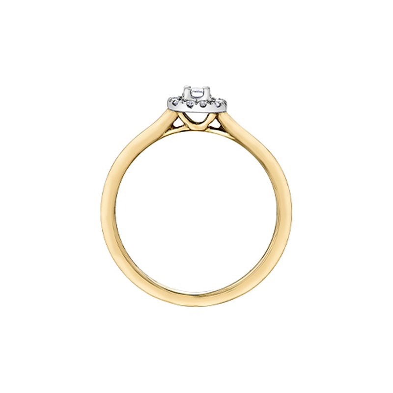 10K Yellow and White Gold 0.20 Carat Emerald Cut Diamond Halo Ring