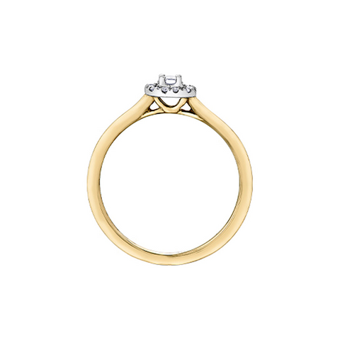 10K Yellow and White Gold 0.20 Carat Emerald Cut Diamond Halo Ring
