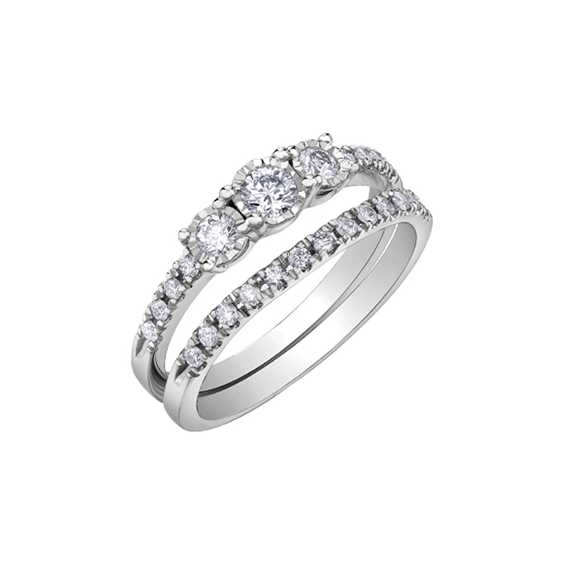 0.33TDW Diamond Illusion Wedding Ring Set in 10K White Gold