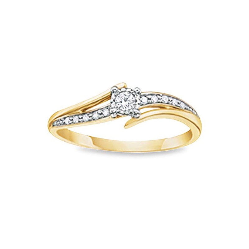 0.10TDW 10K Yellow Gold Diamond Engagement Ring with Twisted Band
