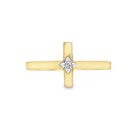 0.10TDW Diamond Cross Ring in 10K Yellow Gold