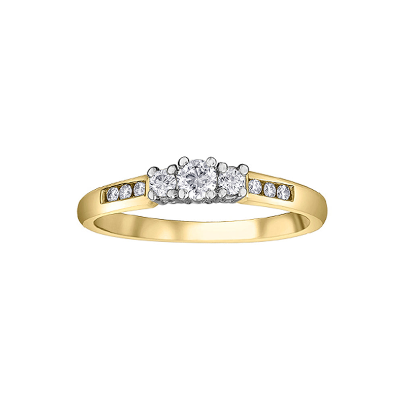 14K Yellow Gold 0.25 Carat Diamond Engagement Ring with 0.11 Carat Center Diamond