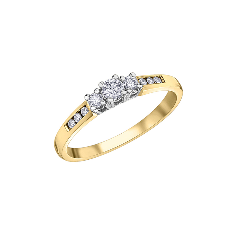 14K Yellow Gold 0.25 Carat Diamond Engagement Ring with 0.11 Carat Center Diamond