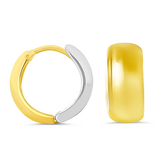 10K Yellow & White Gold Broad High Polish Huggies Earrings
