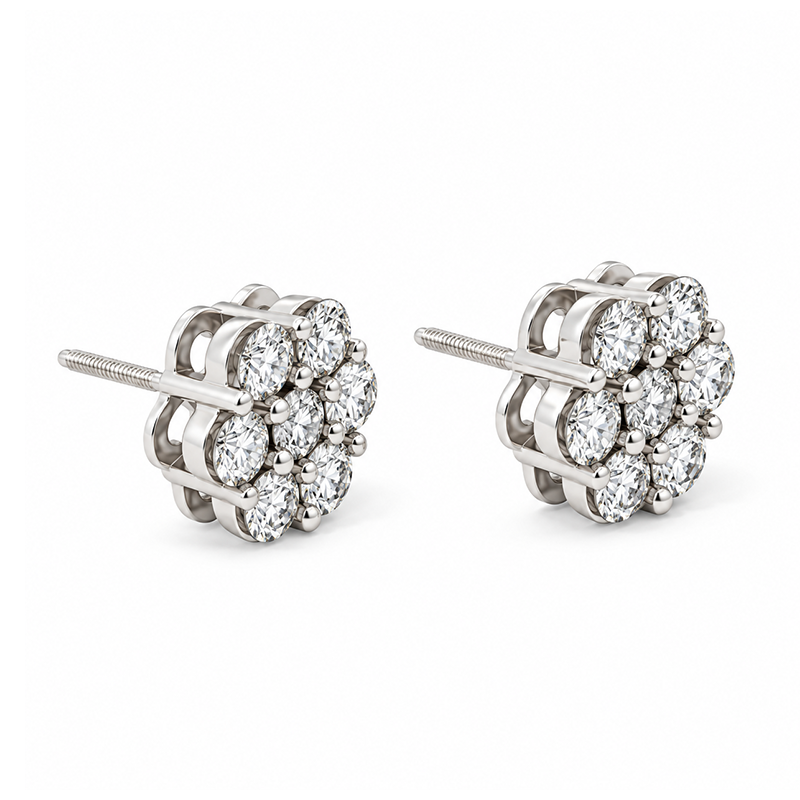 14K White Gold 1.00TDW Lab Grown Diamond Flower Earrings