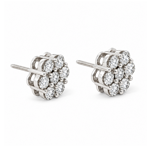 14K White Gold 2.00TDW Lab Grown Diamond Flower Earrings