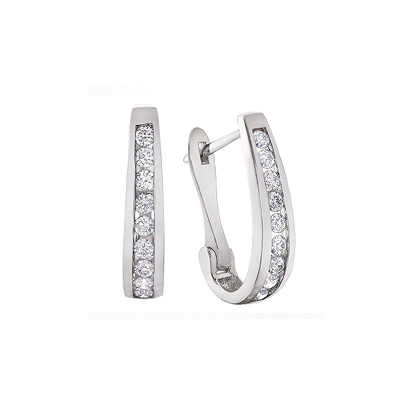 10K White Gold 0.50TDW Diamond J Hoop Earrings