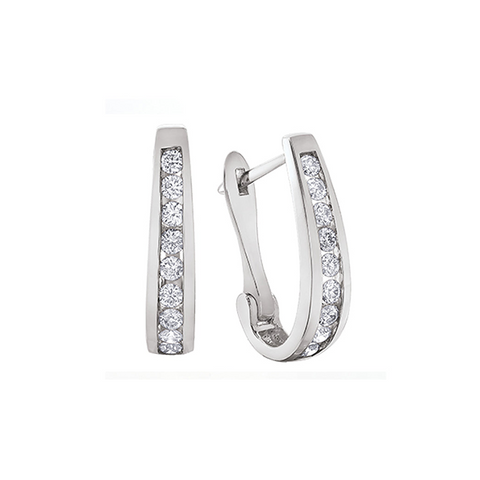 10K White Gold 0.50TDW Diamond J Hoop Earrings