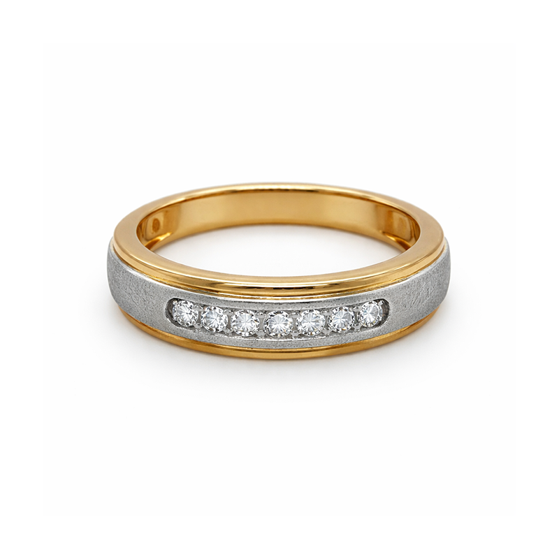 Solid 10k Two Tone Gold Women's Round Diamond Wedding Anniversary Band With 0.15TDW