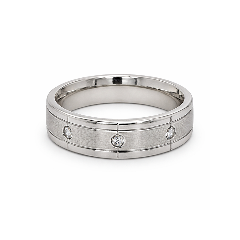 10K White Gold 0.12CT Three Diamond Ladies Band