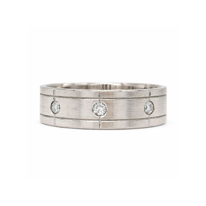 10K White Gold 0.12CT Three Diamond Ladies Band