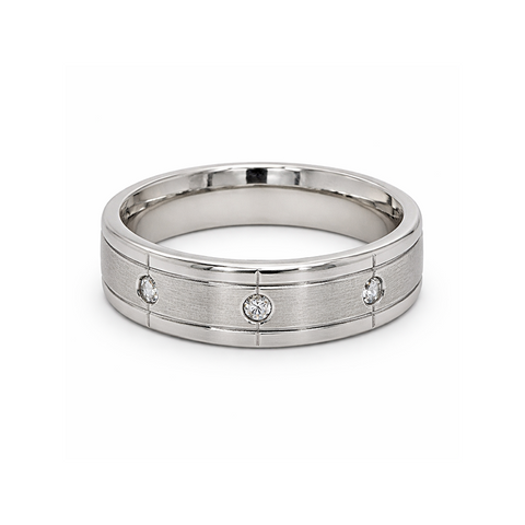 10K White Gold 0.12CT Three Diamond Ladies Band