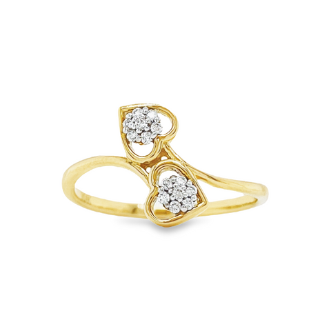 0.08TDW 10k Yellow Gold Womens Round Diamond Double Heart Ring