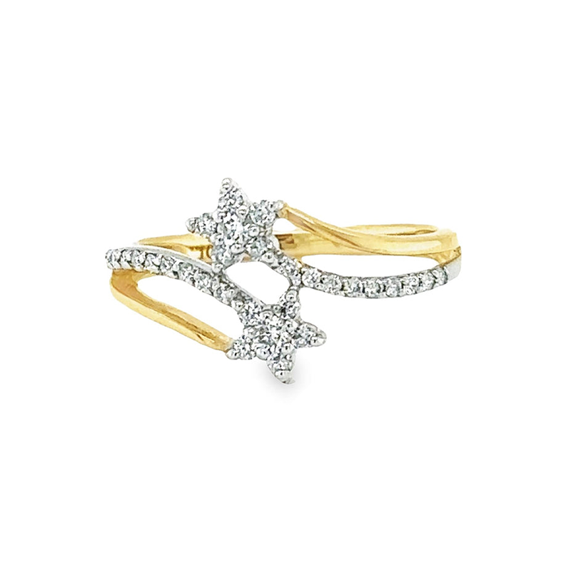 0.25 TDW Diamond Flowers Ring in 10K Yellow Gold