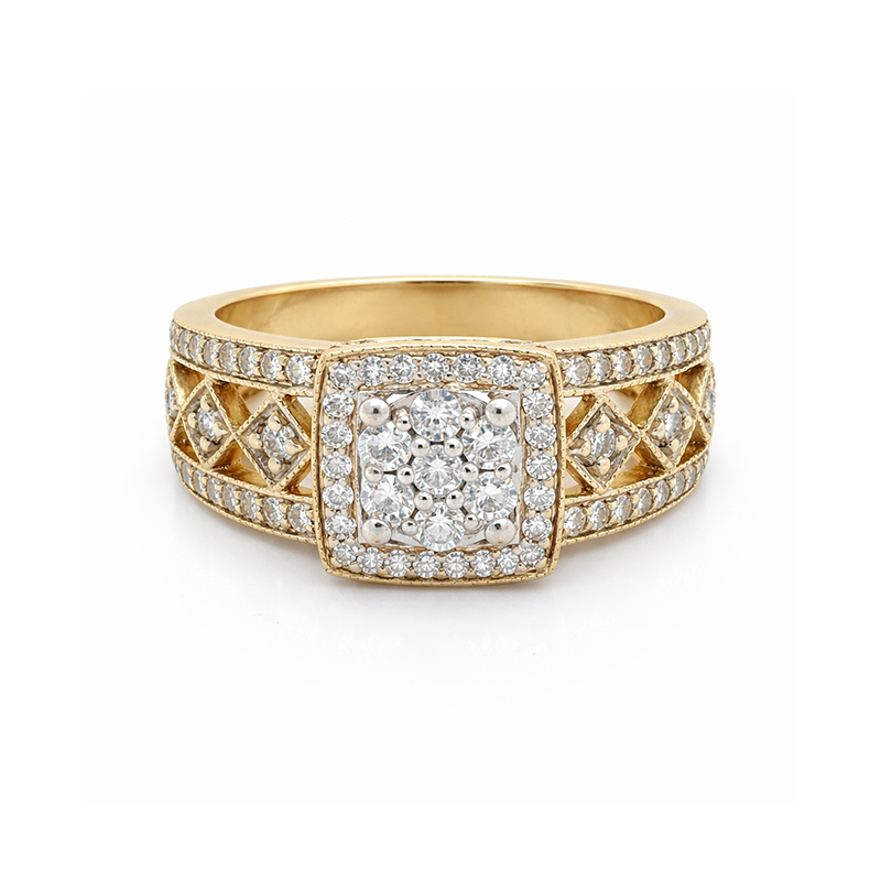0.90 Ct TDW Diamond 14K Yellow Gold Special Halo Engagement Ring