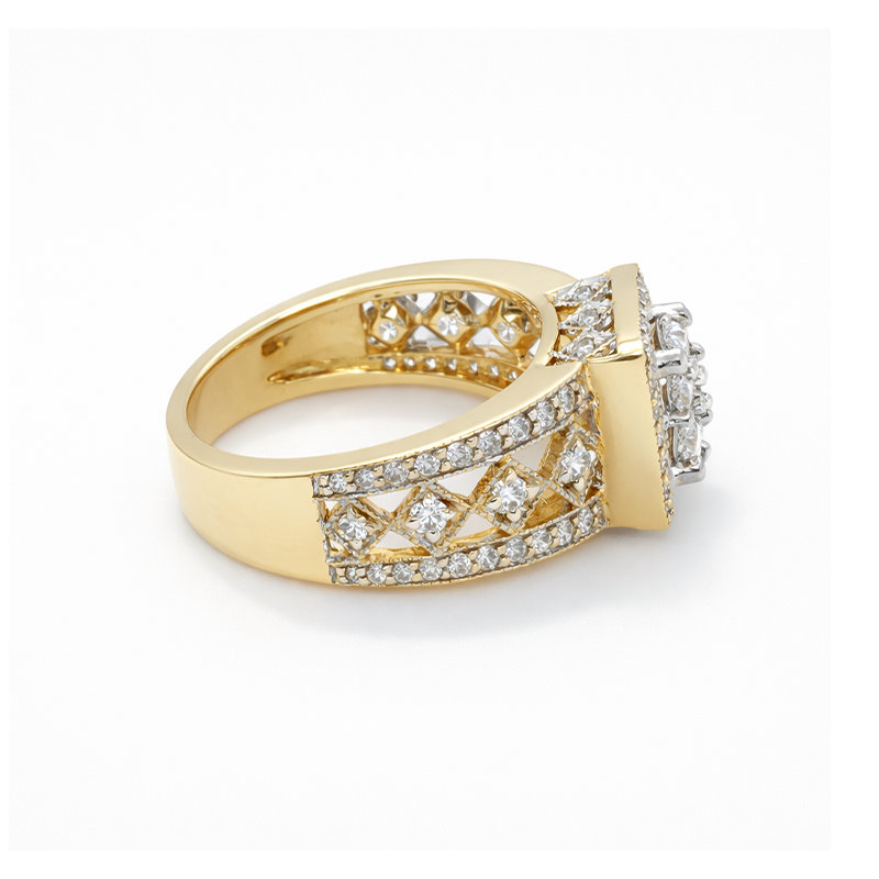 0.90 Ct TDW Diamond 14K Yellow Gold Special Halo Engagement Ring