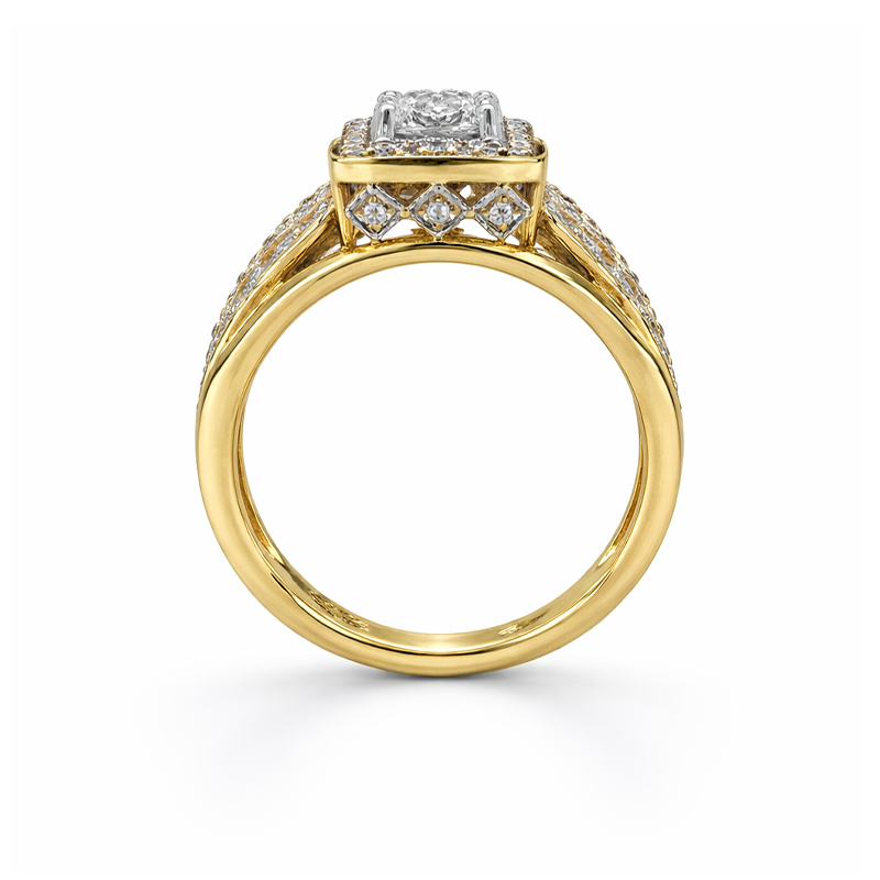 0.90 Ct TDW Diamond 14K Yellow Gold Special Halo Engagement Ring