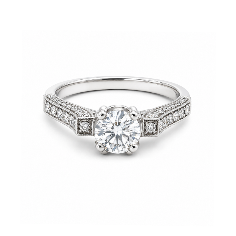 1.16TDW 18K White Gold Diamond Bridal Ring