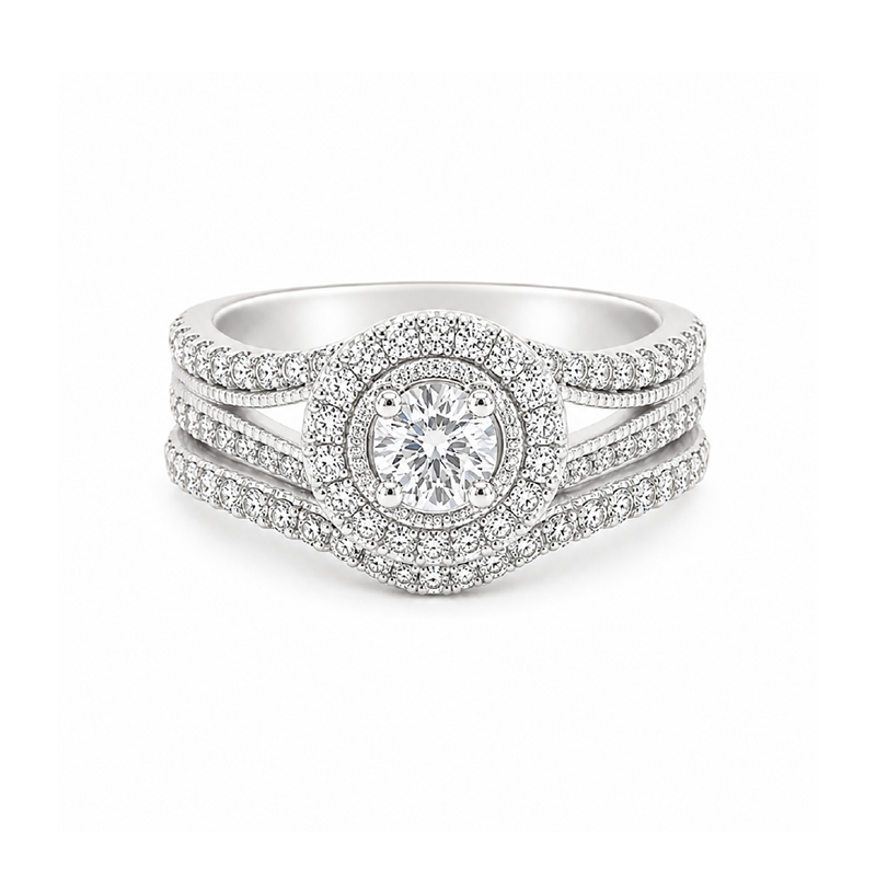 10K White Gold 0.97TDW Diamond Wedding Set