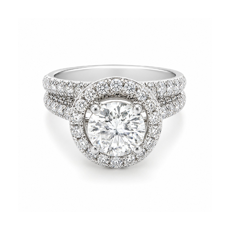 14K White Gold 2.73TDW Diamond Halo Engagement Ring Set