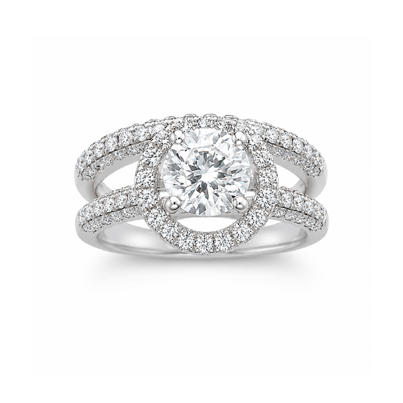 14K White Gold 2.73TDW Diamond Halo Engagement Ring Set