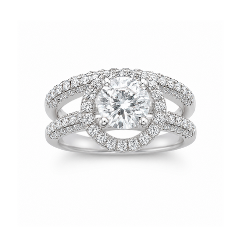 14K White Gold 2.73TDW Diamond Halo Engagement Ring Set