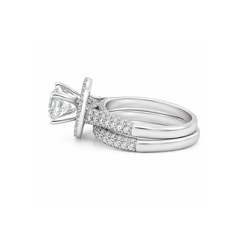 14K White Gold 2.73TDW Diamond Halo Engagement Ring Set