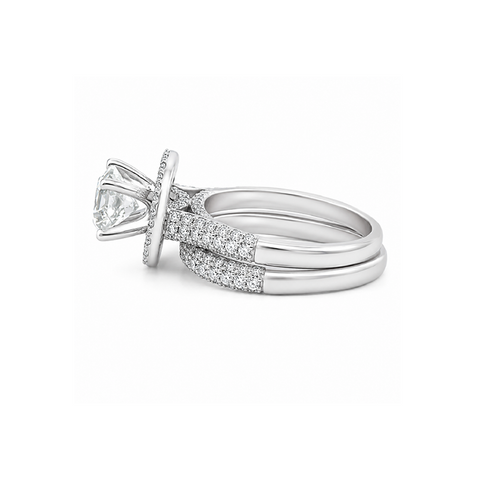 14K White Gold 2.73TDW Diamond Halo Engagement Ring Set