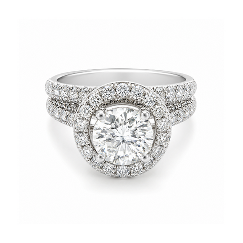 14K White Gold 2.73TDW Diamond Halo Engagement Ring Set