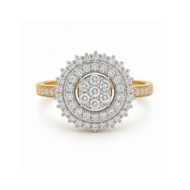 10K Yellow Gold 1.00TDW Diamond Dazzler Ring