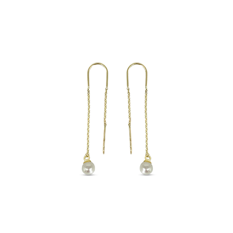 10K Yellow Gold Dangling Pearl Earrings