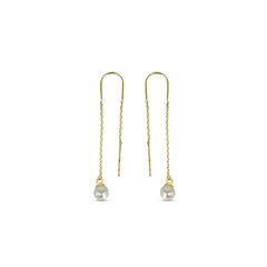 10K Yellow Gold Dangling Pearl Earrings