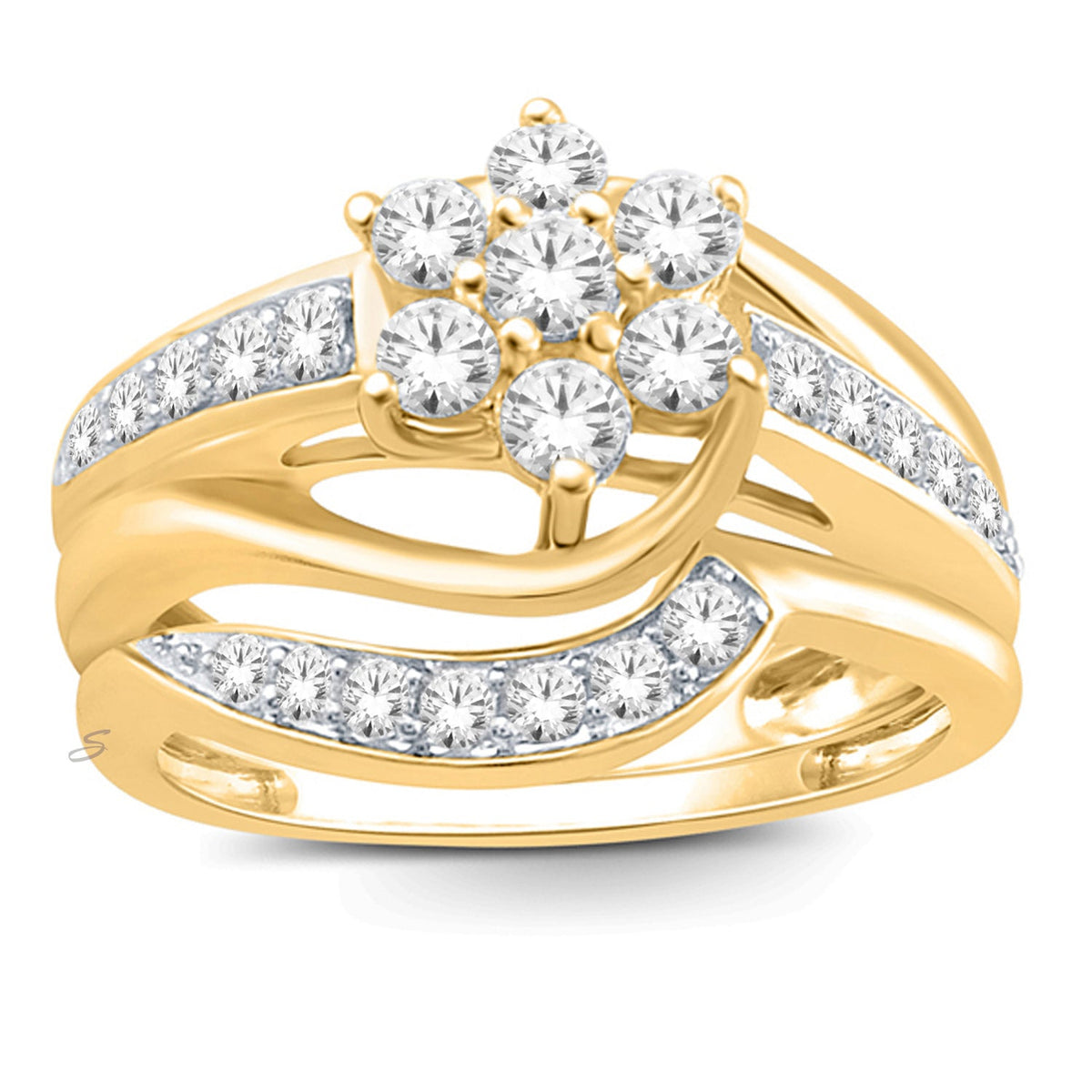 14K Yellow Gold 0.75TDW Diamond Flower Head Wedding Set