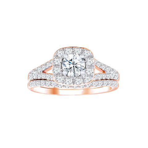 14K Rose Gold 1.00TDW Diamond Piece Bridal Set with Halo setting