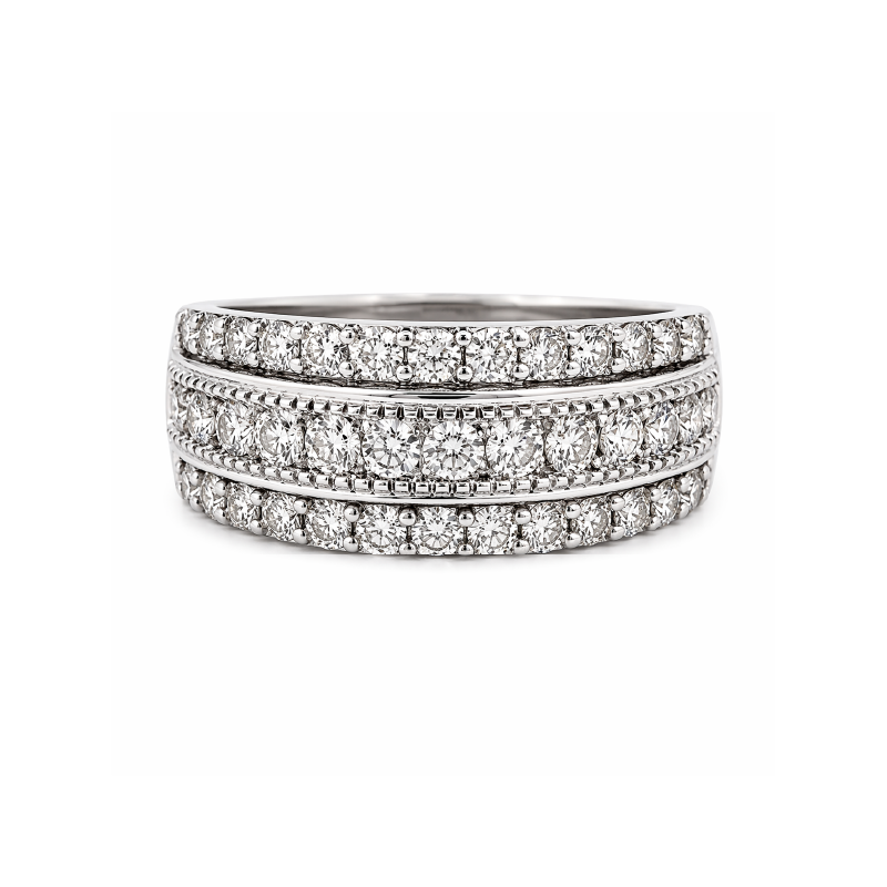 1.00 TDW Diamond Band 10K White Gold Three Row Diamond Band