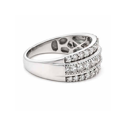 1.00 TDW Diamond Band 10K White Gold Three Row Diamond Band