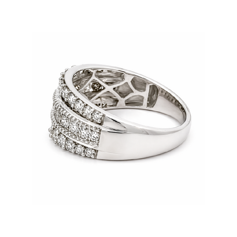 1.00 TDW Diamond Band 10K White Gold Three Row Diamond Band