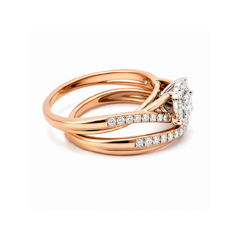 10K Pink Gold 0.50TDW Diamond Bridal Set with Halo Design
