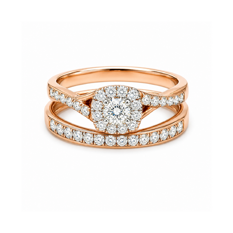 10K Pink Gold 0.50TDW Diamond Bridal Set with Halo Design