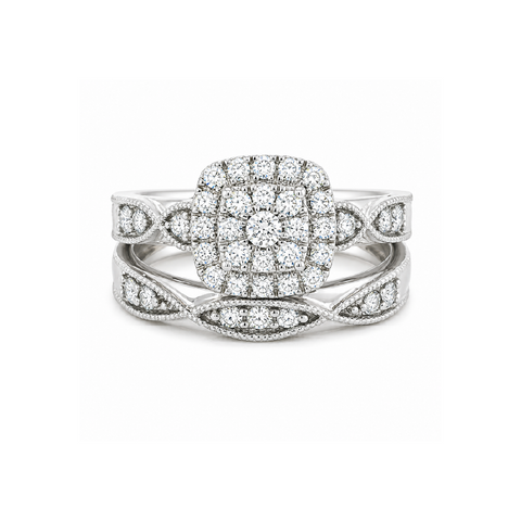0.50 TDW 10K White Gold Diamond Bridal Set