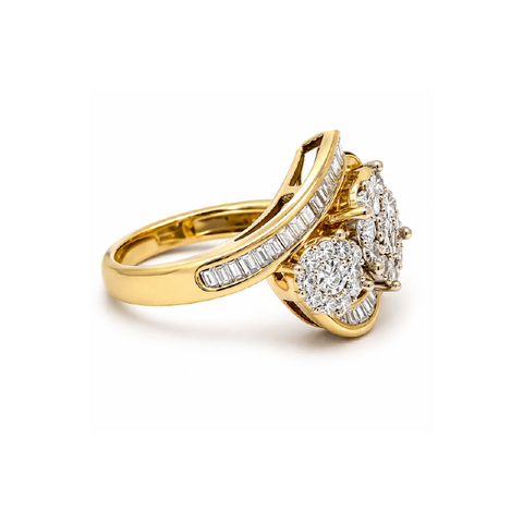 1.00 TDW Diamond Special 3 Flower Illusion Ring in 10K Yellow Gold