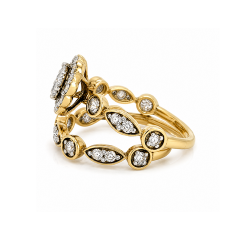 1.00 TDW Floral Diamond Bridal Set in 10K Yellow Gold 