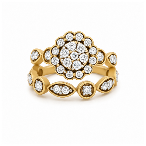 1.00 TDW Floral Diamond Bridal Set in 10K Yellow Gold