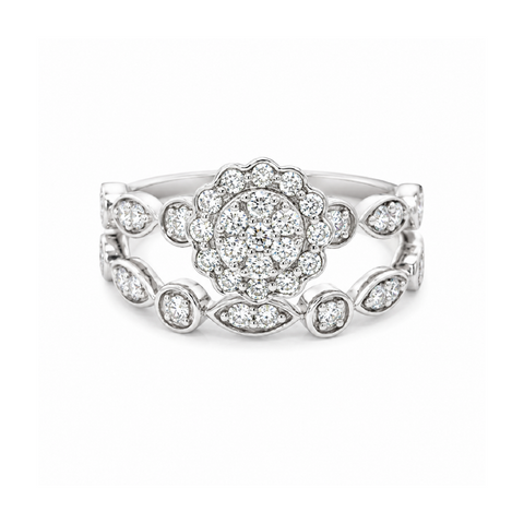 0.50 TDW Floral Diamond Bridal Set in 10K White Gold