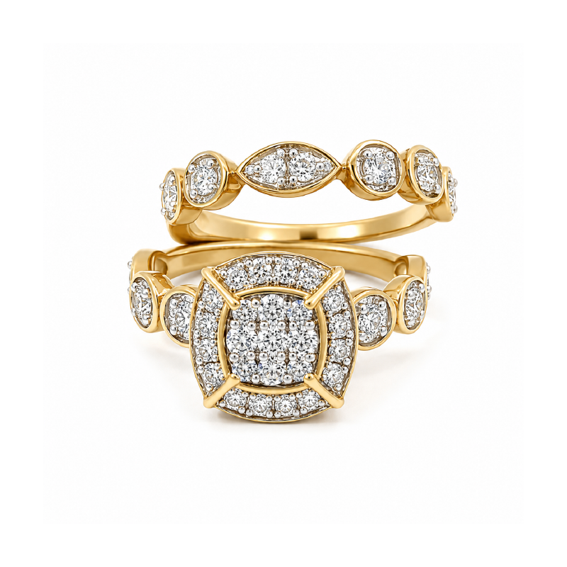 1.00TDW 10K Yellow Gold Diamond Wedding Set