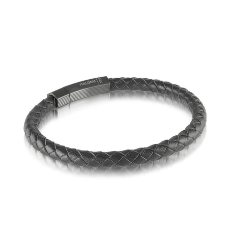 Stainless Steel Black-IP Push-Clasp Leather 8.25